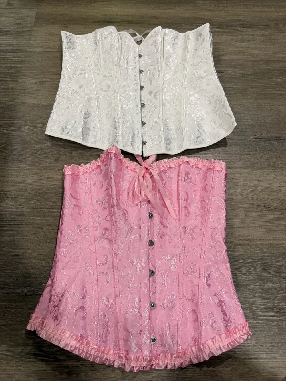 Pink Satin Lace Corset-Style Midi Skirt